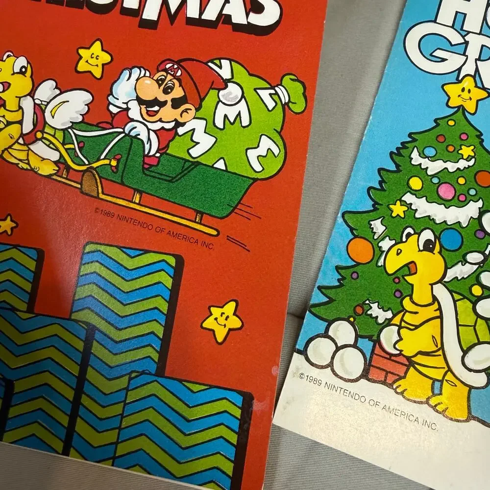 2 Vintage Super Mario Holiday Christmas Cards Grand Award Paper Magic Group